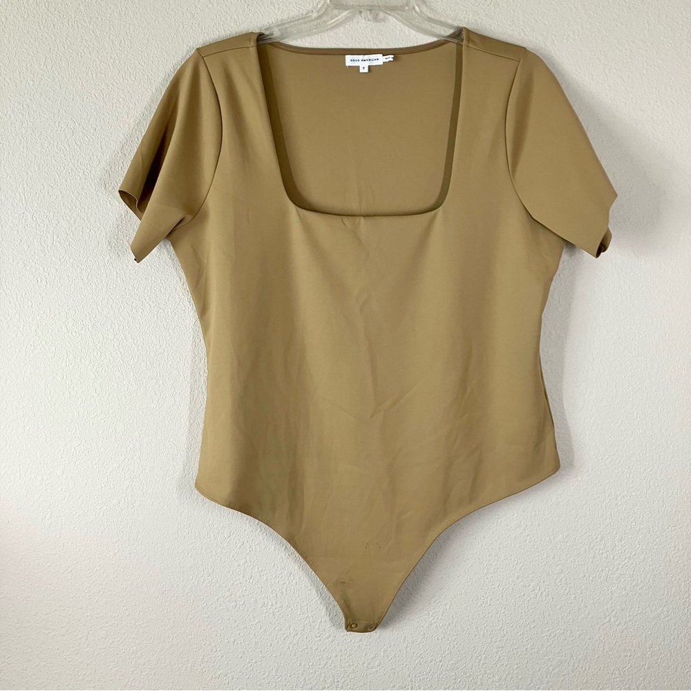 GOOD AMERICAN Scuba Square Neck Bodysuit NEW Short Sleeve Minimalist Tan 4X - Picture 14 of 14